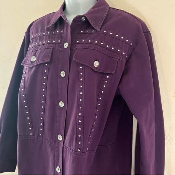 SAINT GERMAIN Paris Vintage Purple Denim Rhinestone Jacket Women's Size L - Picture 7 of 10